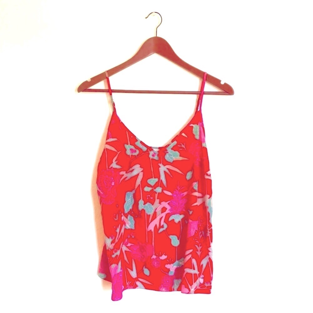 100% Silk Red Print Tank Beulah